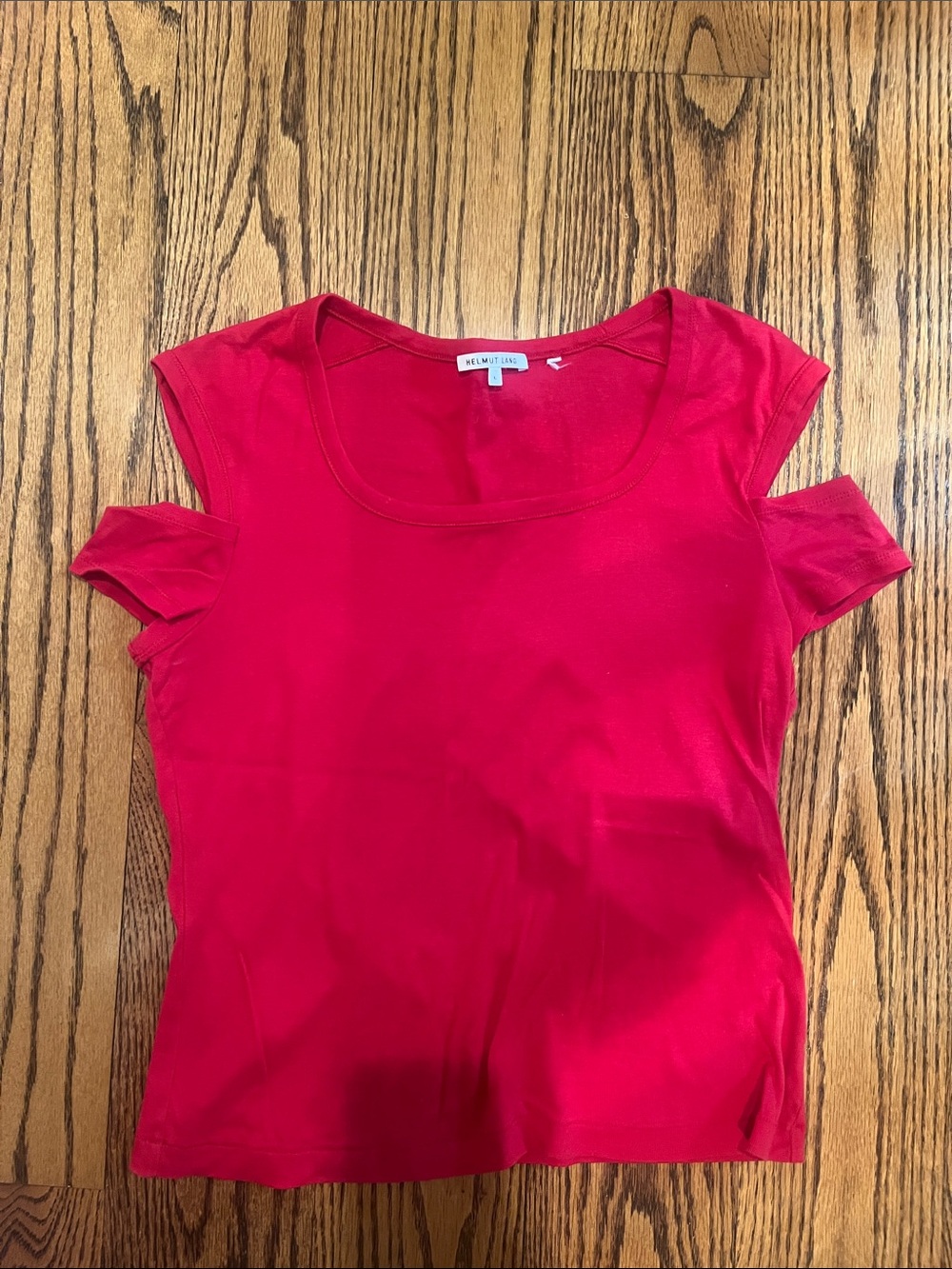 Helmut Lang Red Short Sleeve Scoop Neck Tee